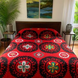 Vintage Uzbek Suzani Embroidery Cotton  Handmade Wall Hanging Textile #08252510